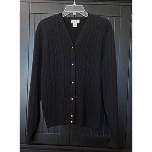 VTG Carriage‎ Court Cardigan Sweater Womens L Black Lambswool Angora Preppy Cozy